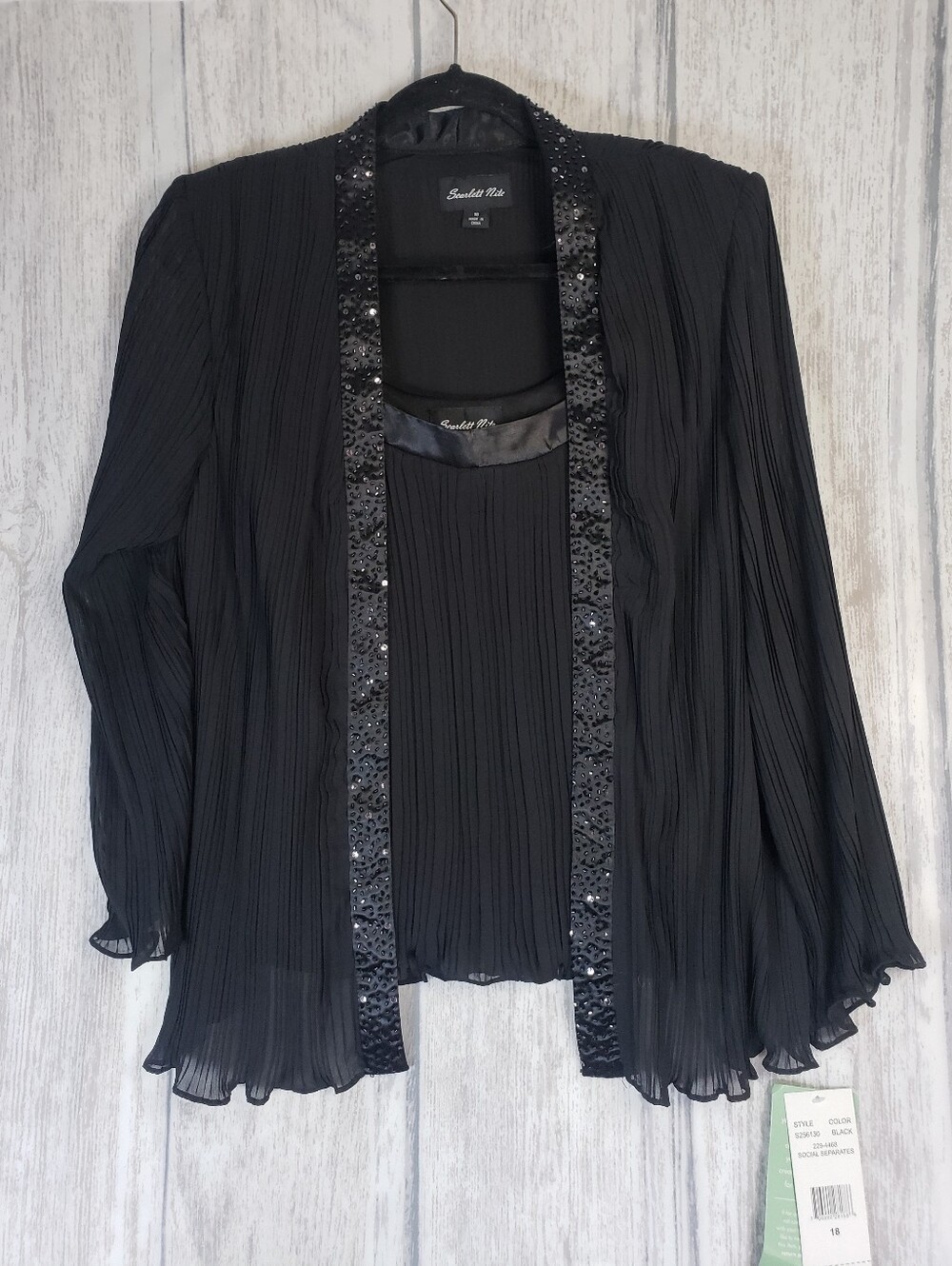 Scarlett Nite black Beaded two-piece pleated cardigan & tank set Size 18 NWT C43